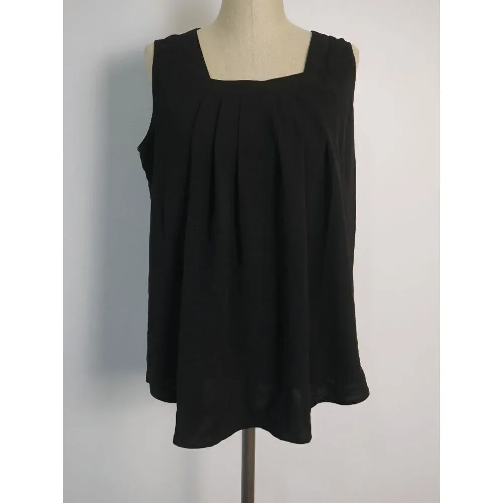 Women's Square Neck Sleeveless Black Top L - Picture 2 of 7